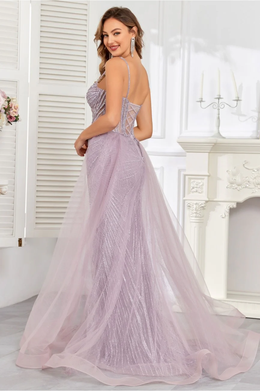 High Couture HC1009 Prom Fitted Long Formal Beaded Overskirt Evening Gown - Primitiveus