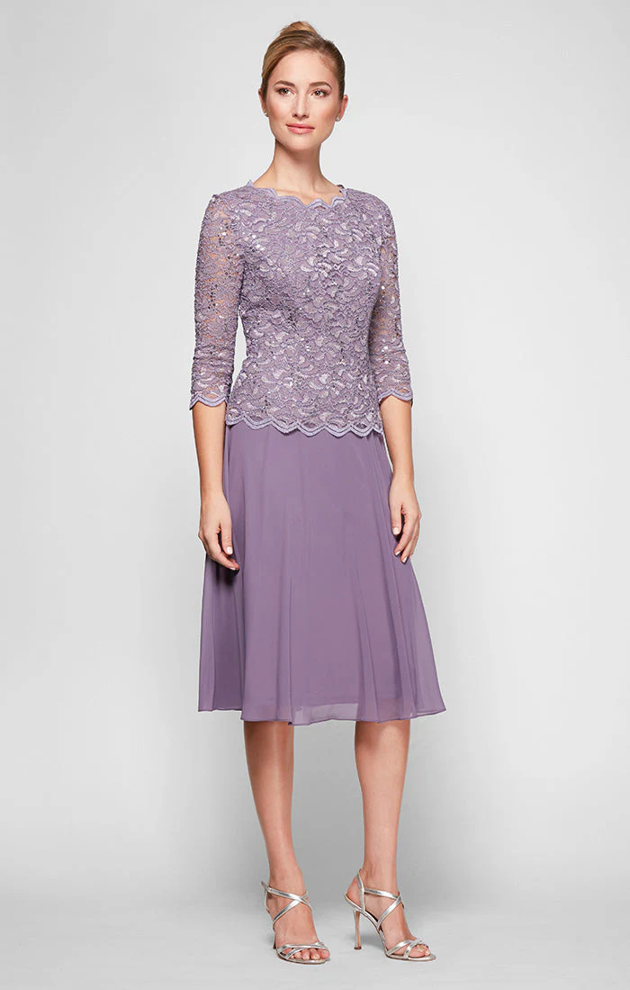 Alex Evenings 2121796 Short Mother of the Bride Petite Lace Tea Length Two Piece Dress - Primitiveus
