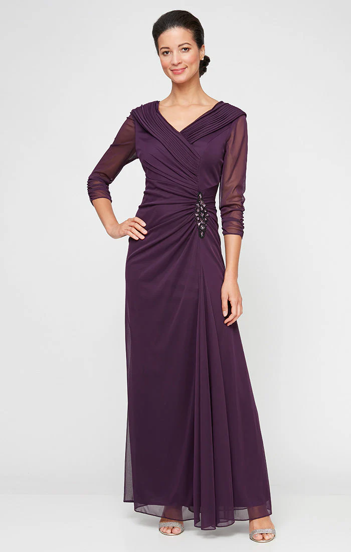 Alex Evenings 81321013 Formal Long Pleated Mother of the Bride Evening Dress - Primitiveus