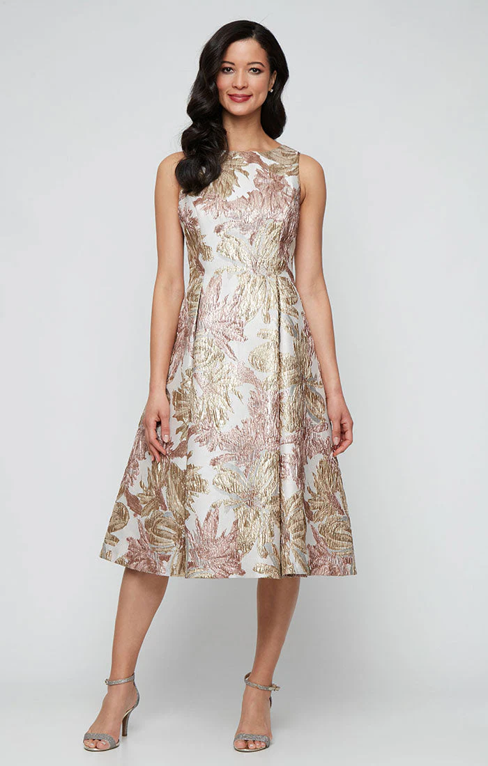 Alex Evenings 8481208 Short Metallic Midi Length Plus Size Cocktail Dress - Primitiveus