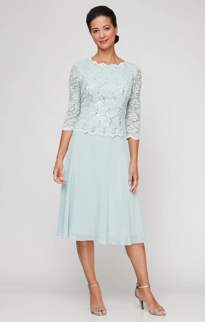 Alex Evenings 2121796 Short Mother of the Bride Petite Lace Tea Length Two Piece Dress - Primitiveus