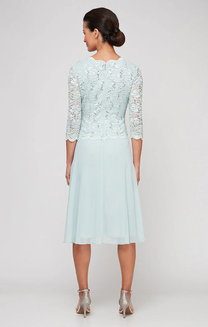 Alex Evenings 2121796 Short Mother of the Bride Petite Lace Tea Length Two Piece Dress - Primitiveus