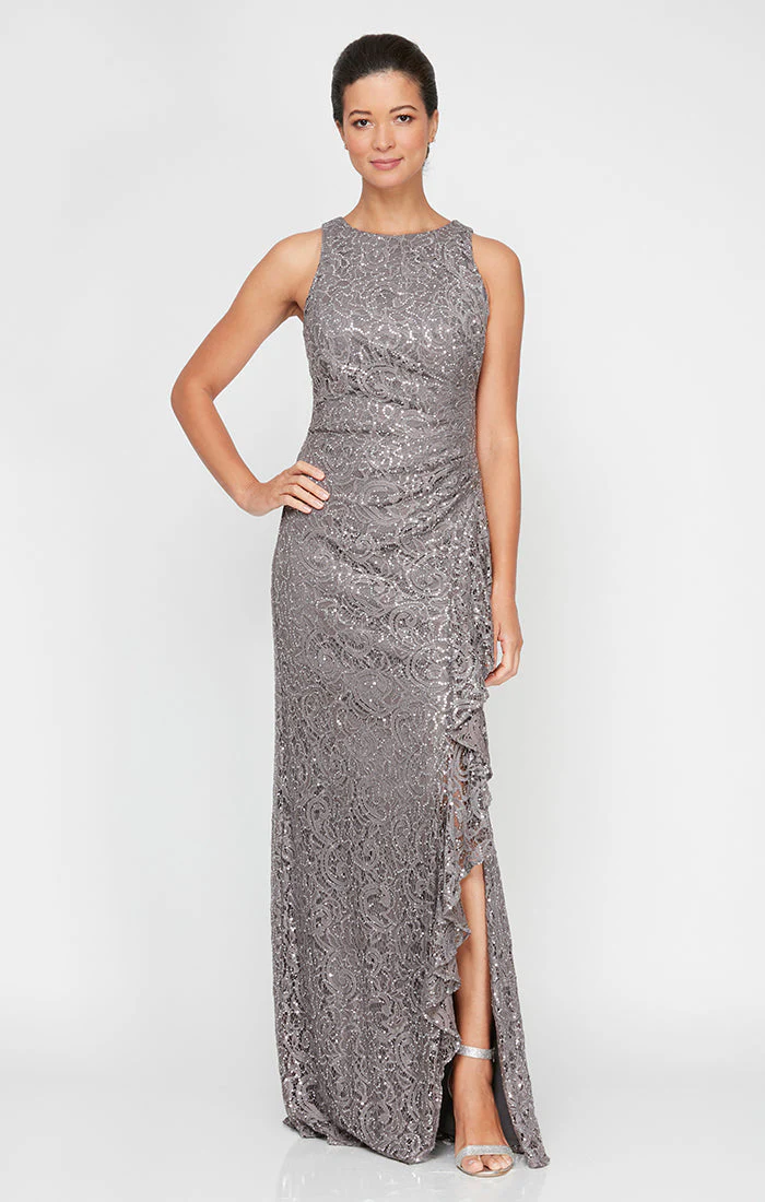 Alex Evenings 82122434 Long Formal Petite Ruffle Lace Evening Dress - Primitiveus