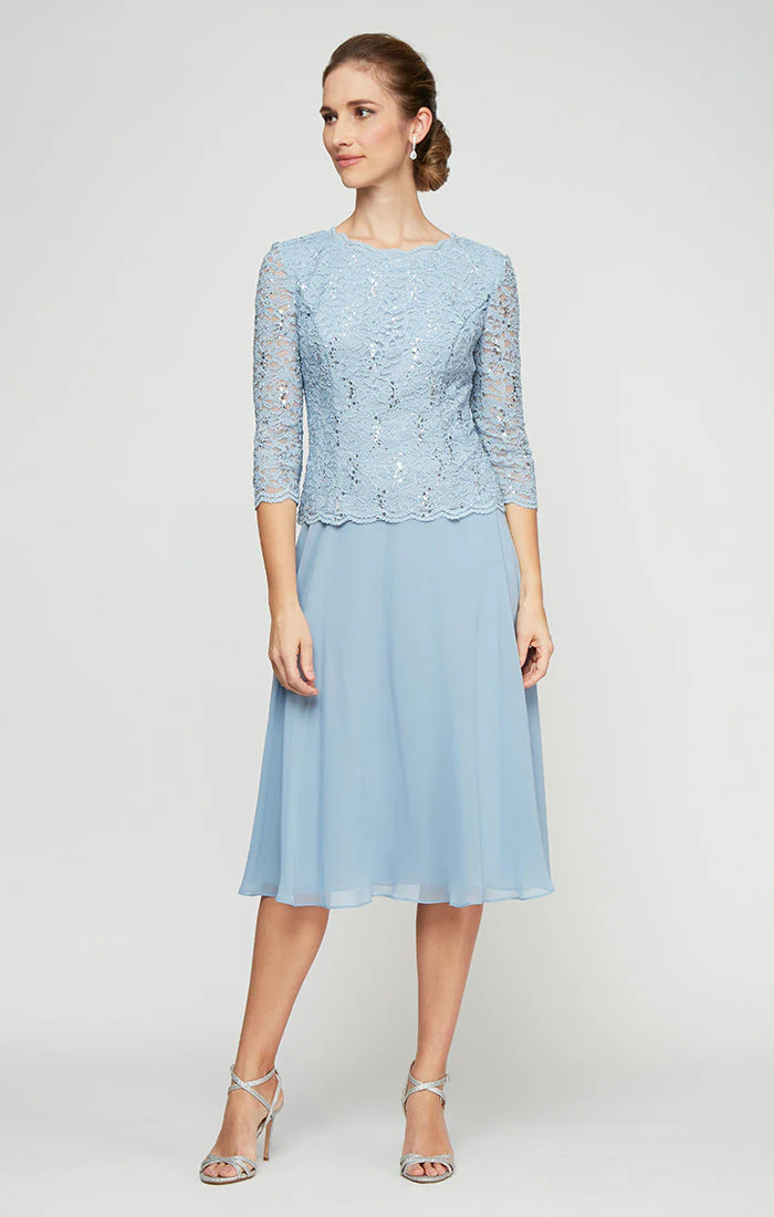 Alex Evenings 2121796 Short Mother of the Bride Petite Lace Tea Length Two Piece Dress - Primitiveus
