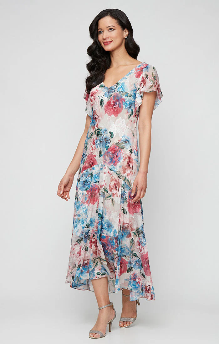 Alex Evenings 8175965  Mother of the Bride Formal Printed Tea Length Dress - Primitiveus