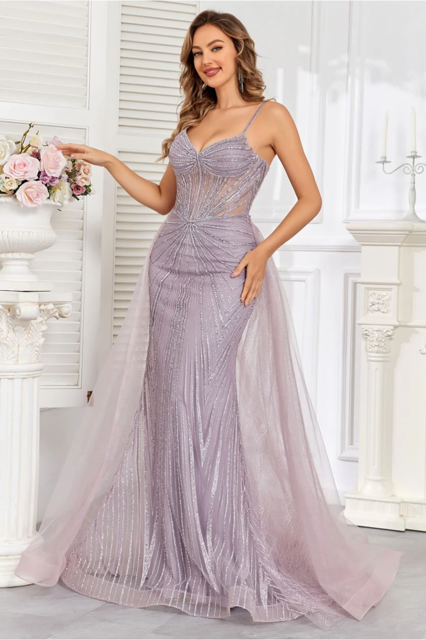 High Couture HC1009 Prom Fitted Long Formal Beaded Overskirt Evening Gown - Primitiveus