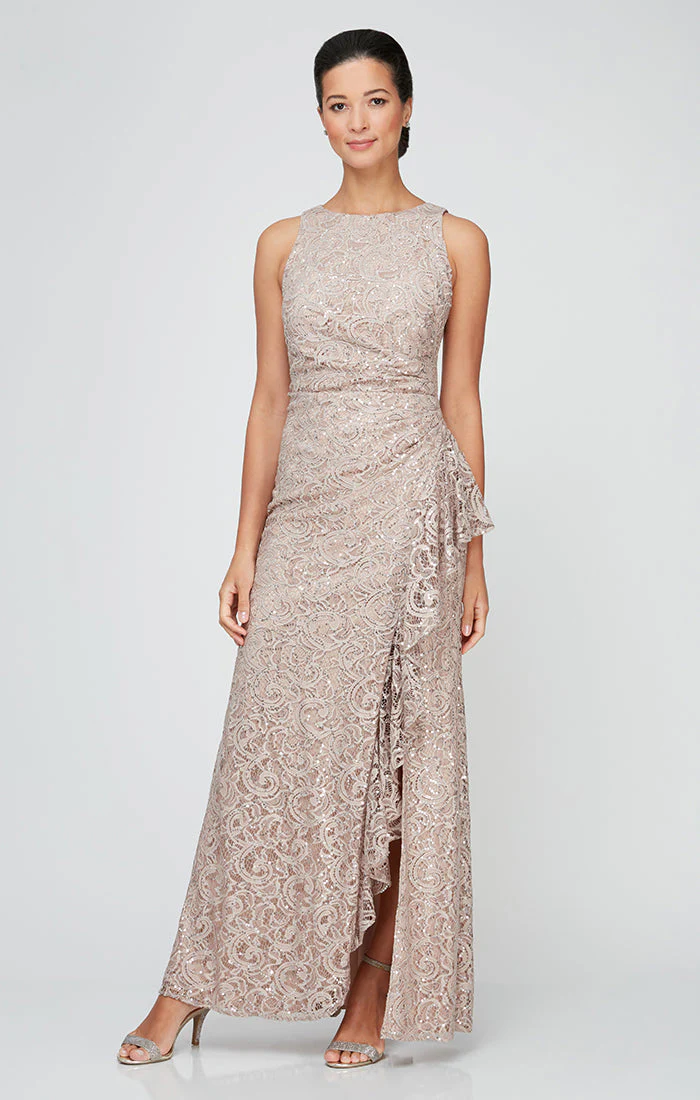 Alex Evenings 82122434 Long Formal Petite Ruffle Lace Evening Dress - Primitiveus