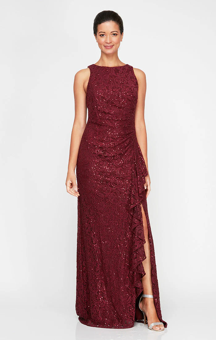 Alex Evenings 82122434 Long Formal Petite Ruffle Lace Evening Dress - Primitiveus