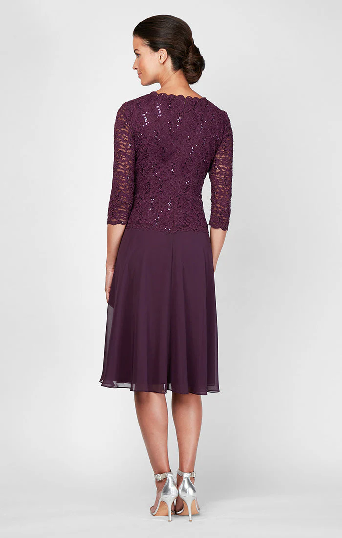 Alex Evenings 2121796 Short Mother of the Bride Petite Lace Tea Length Two Piece Dress - Primitiveus