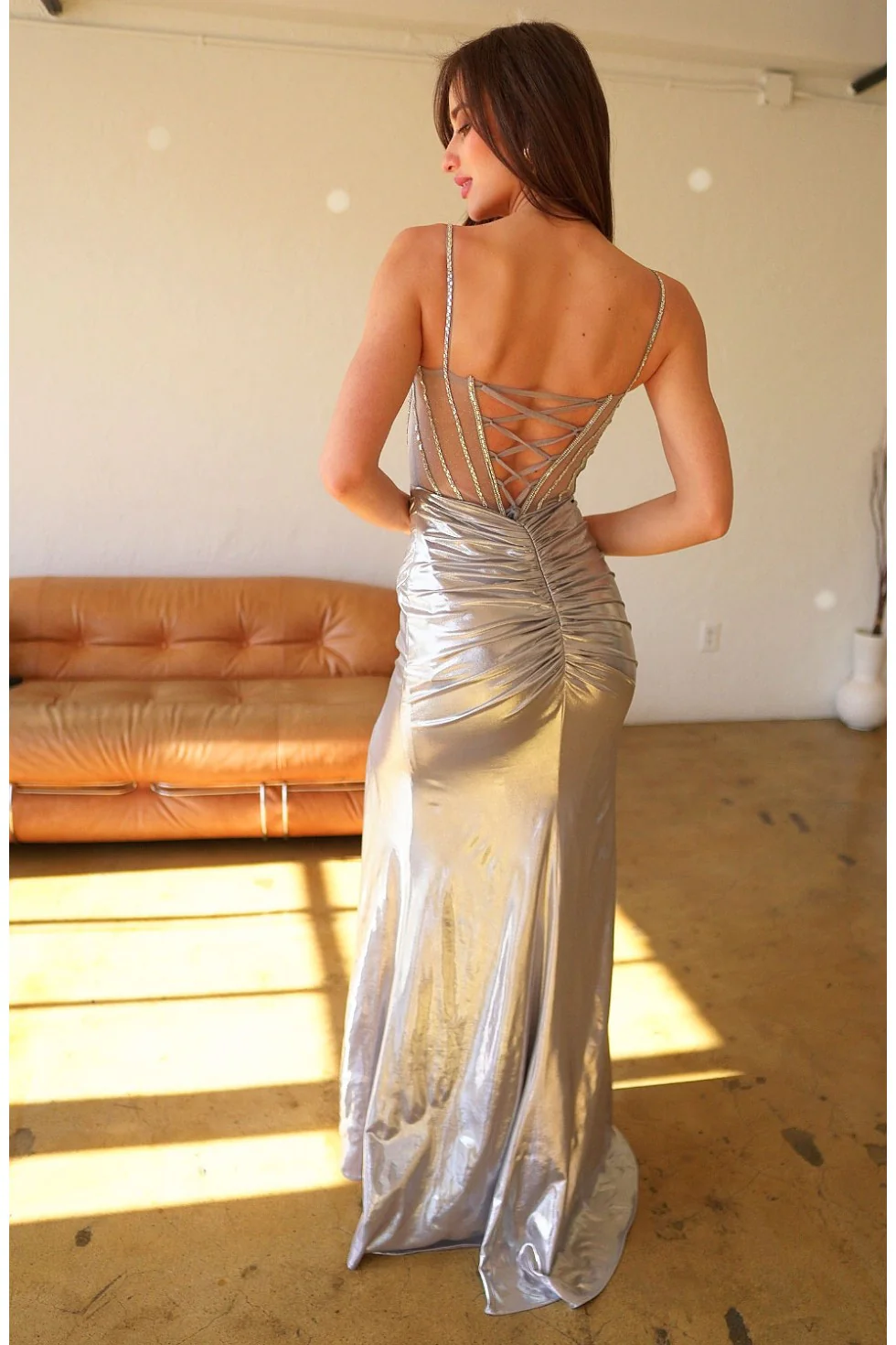 High Couture HC1024 Beaded Slit Prom Long Formal Metallic Dress - Primitiveus