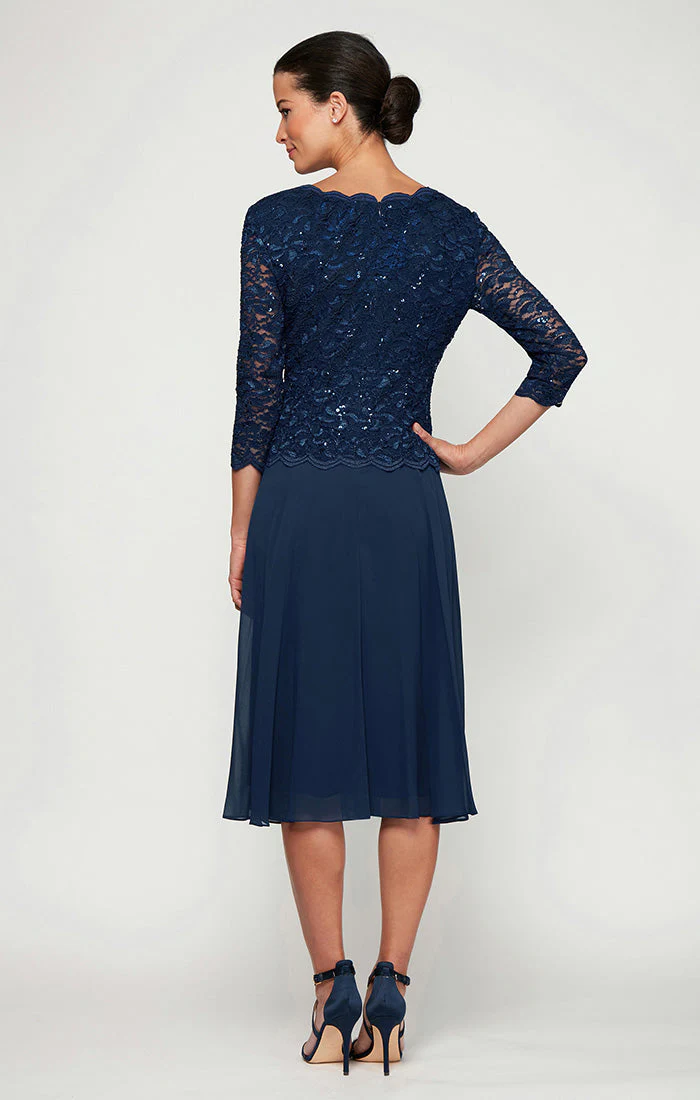 Alex Evenings 2121796 Short Mother of the Bride Petite Lace Tea Length Two Piece Dress - Primitiveus