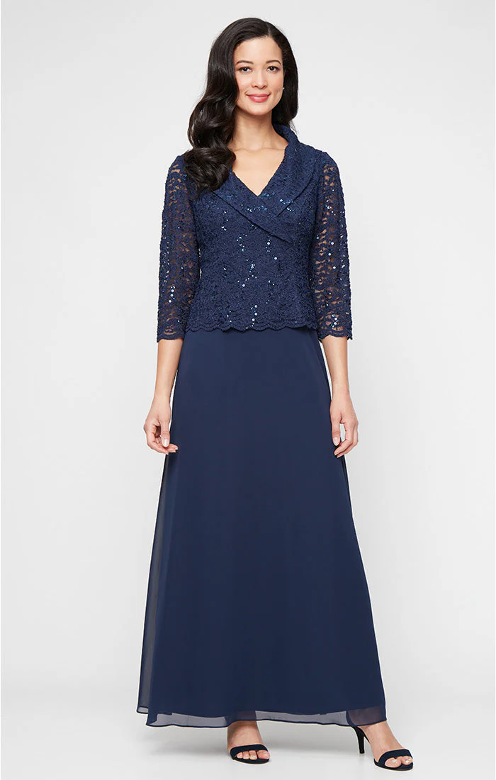 Alex Evenings 81122750 Long Formal Mother of the Bride Lace Dress - Primitiveus